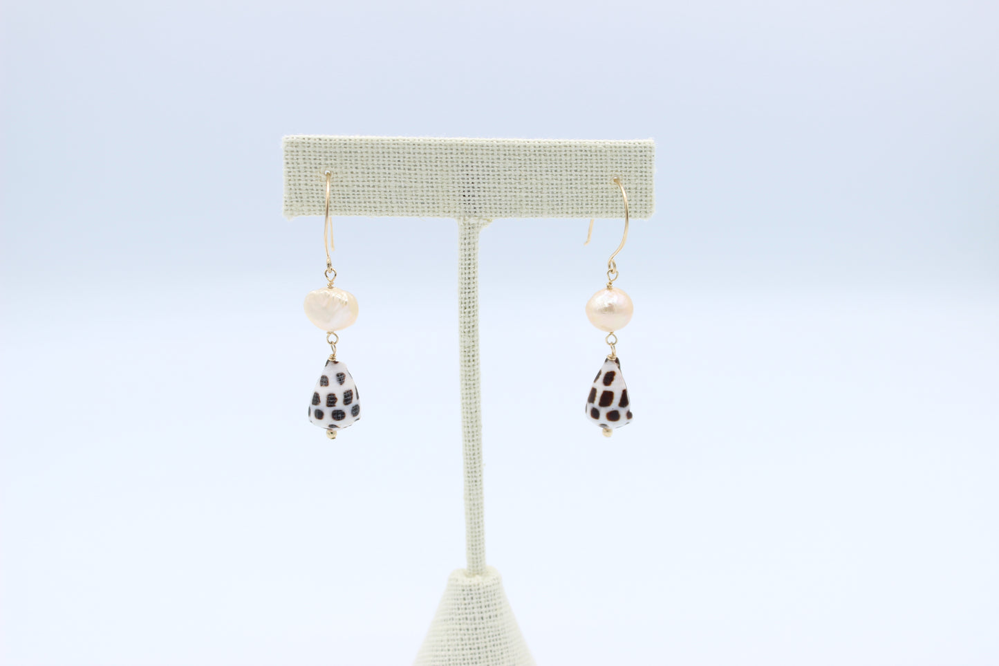 Freshwater Pearl Hebrew Cone Shell Earrings
