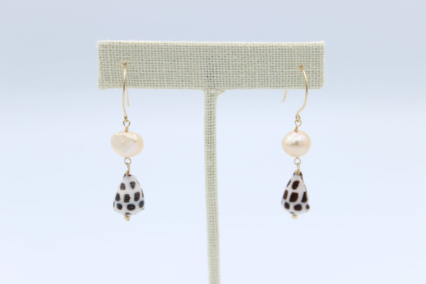 Freshwater Pearl Hebrew Cone Shell Earrings