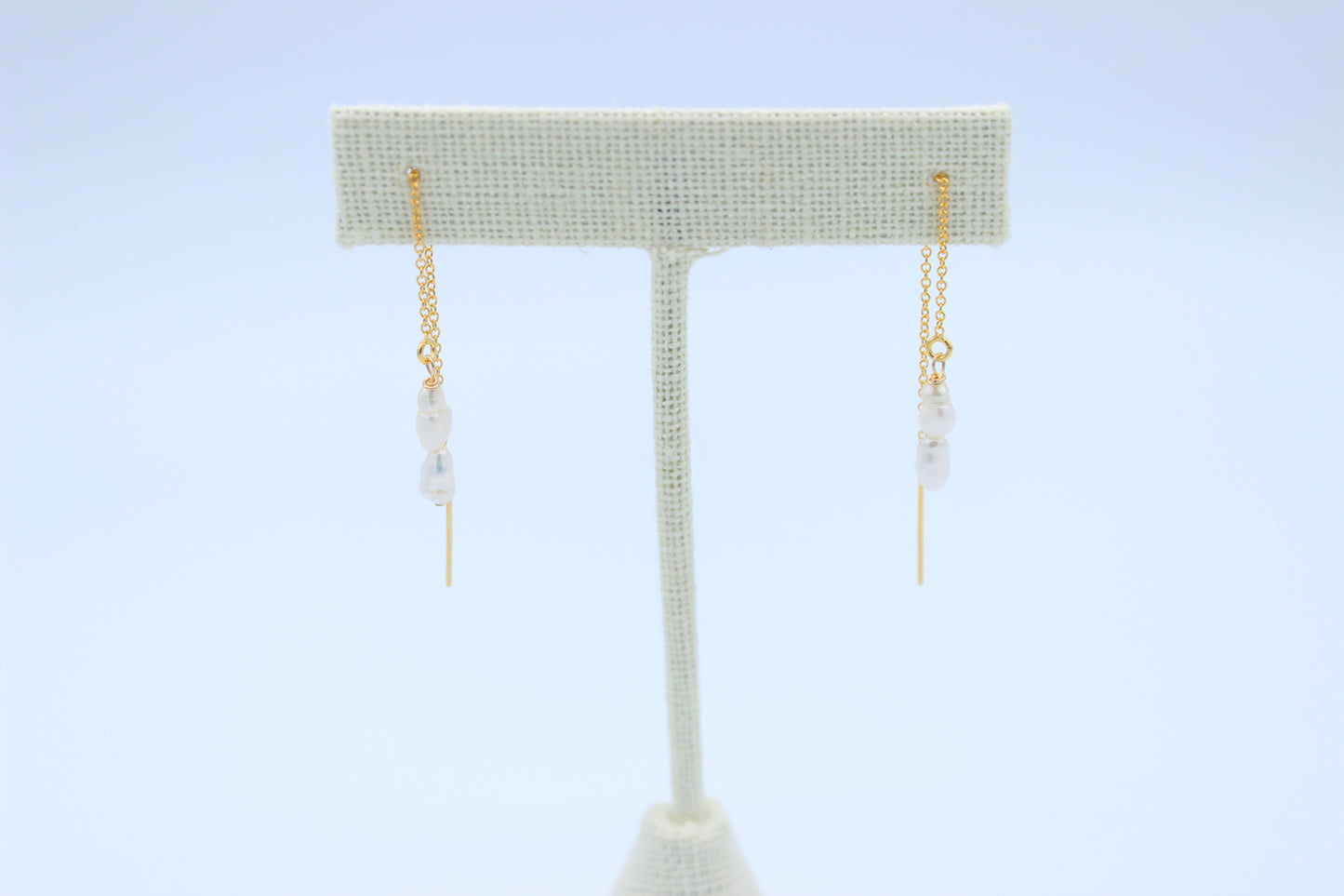 White Keshi Threader Earrings