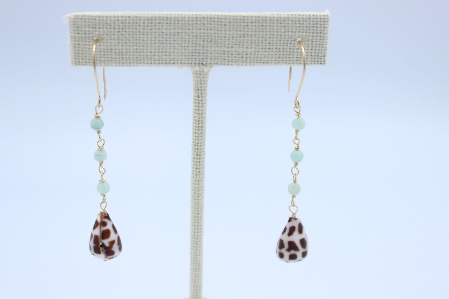 Blue Jade Hebrew Cone Shell Earrings