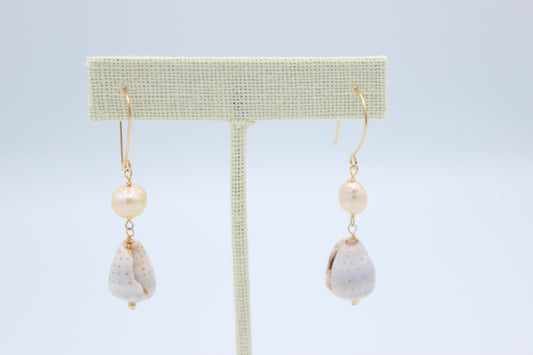 Freshwater Pearl Abbreviated Cone Shell Earrings