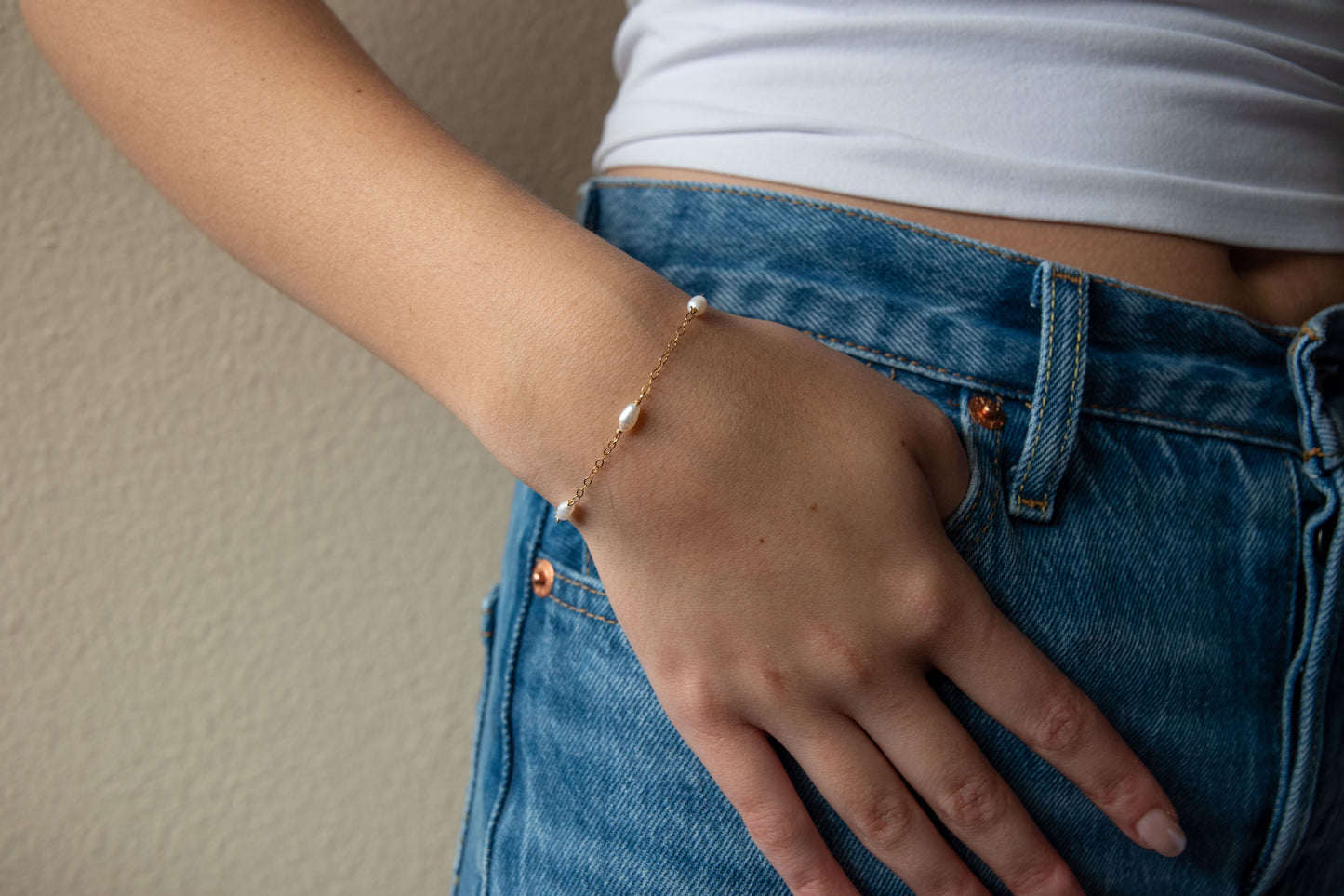 White Keshi Pearl Bracelet